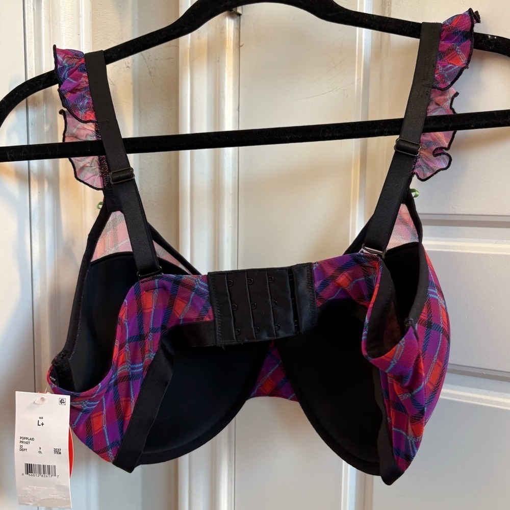 Parade NWT Plaid Silky Mesh Flutter Stap T-Shirt Bra Size L+ - Picture 7 of 7